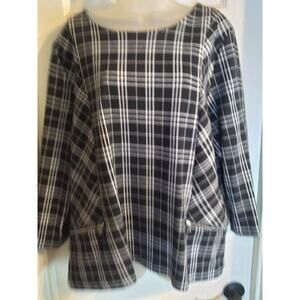 Talbots Top Black White Plaid Zipper Pocket Nonfunctional Sz XL Office...